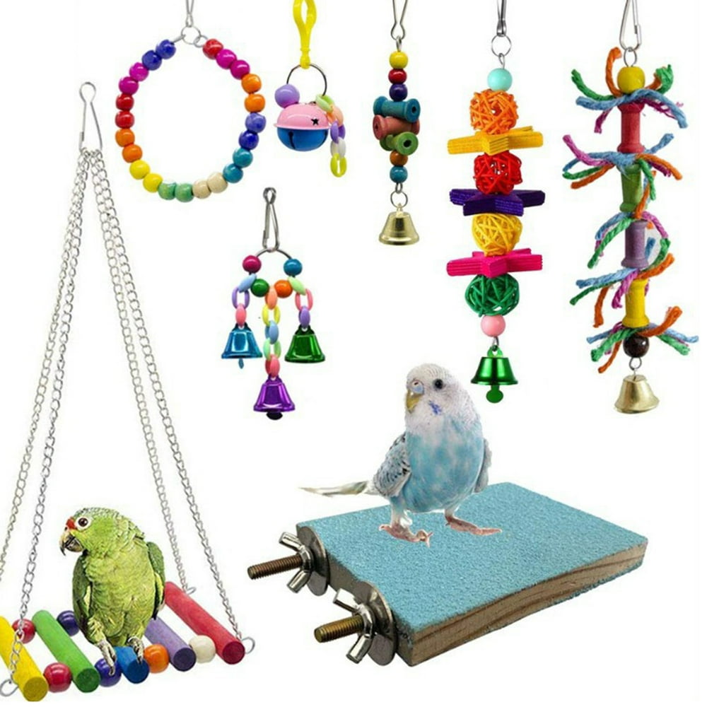 Windfall 8Pcs Bird Parrot Toys Colorful Bird Chew Toys Hanging Hammock