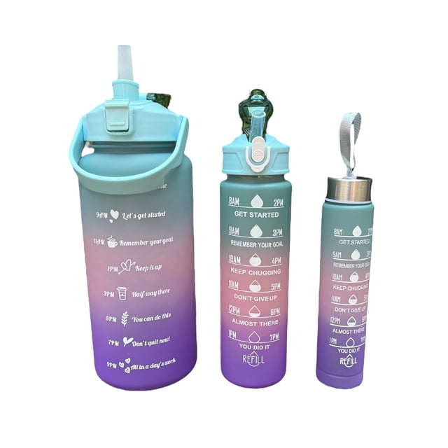 Set Botella De Agua Motivacional Termo (3pzas) 2l 1l Y 300ml Segos Botella Para Agua