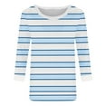 thumbnail image 5 of Womens Tops Plus Size 3/4 Sleeve Stripe Print Color Round-neck Pullover Blouses Blue XXL, 5 of 5