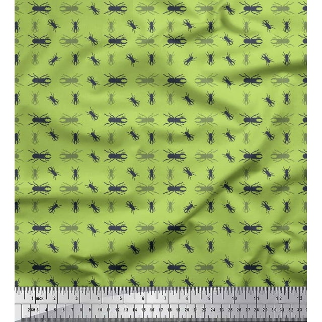 Soimoi Green Cotton Duck Fabric Insect Printed Craft Fabric by the Yard 56 Inch Wide