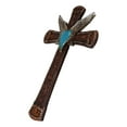 thumbnail image 4 of Western Boho Chic Turquoise Heart Angel Wings Tooled Floral Leather Wall Cross, 4 of 11