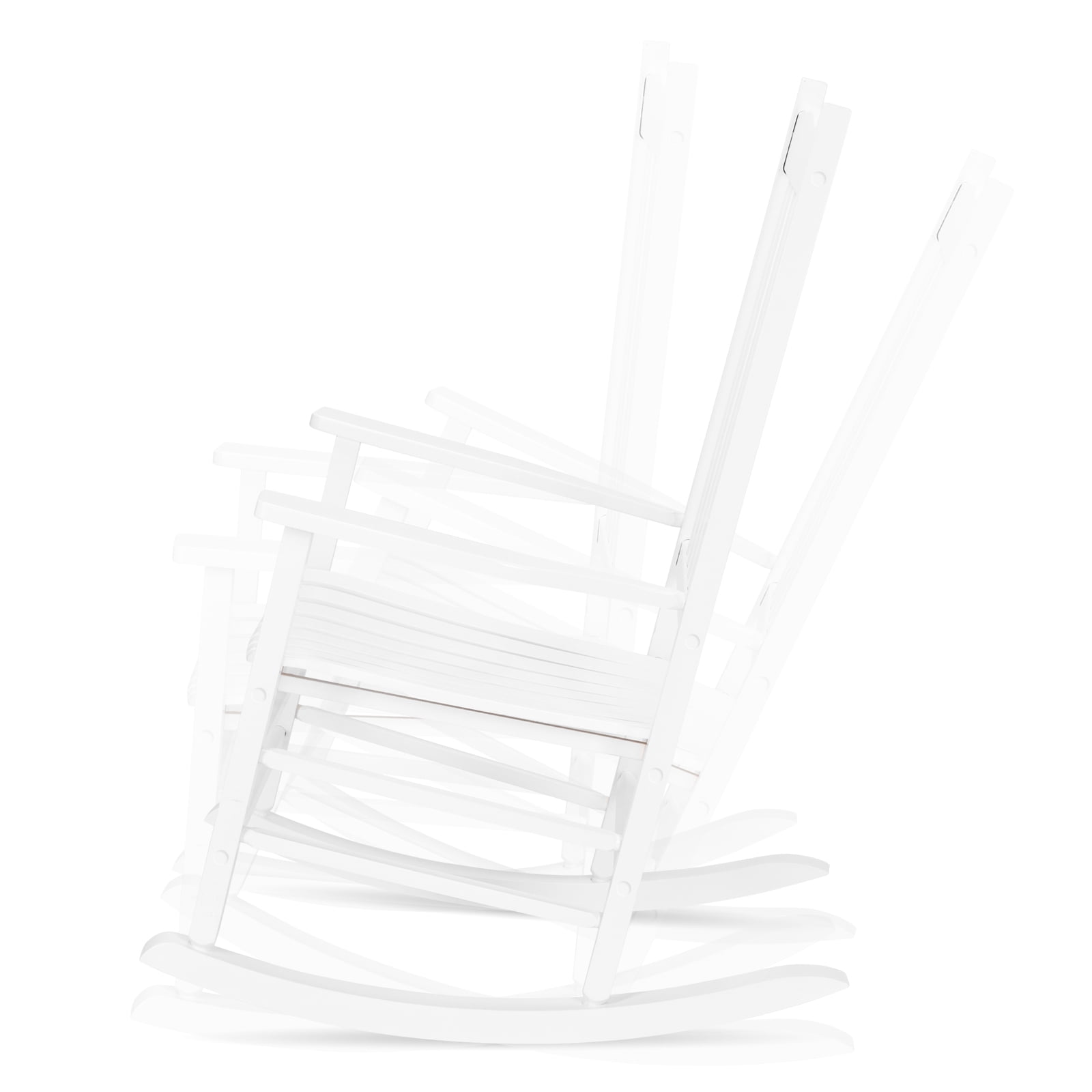 Outdoor Wood Rocking Chair, Wavy Backboard, Weatherproof Patio Rocker for Patio Garden Yard Balcony Poolside, White
