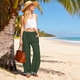 thumbnail image 5 of TaTaai Women All Season Striped Patchwork Wide Leg Pants Cotton Linen Casual Elastic Waist Loose Straight Trousers with Pockets Comfortable Daily Work Wear Gift, 5 of 9