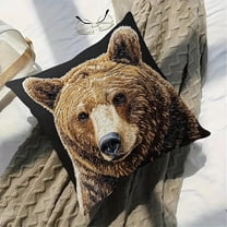18x18 inch Funny Bear Decorative Throw Pillow Covers, Animal Embroidery Square Pillowcase for Living Room, Bed Decor, Patio, Car, 2D Printed Style