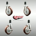 thumbnail image 2 of 5 Inch 316SS Maroon Poly Swivel 1-5/8 Inch Expanding Stem Caster Set 2 Brake SCC, 2 of 2