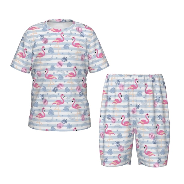 Balery Flamingo and Pineapple Conjunto de Pijama Infantil de Manga Corta con Estampado – Ropa de Dormir de Algodón Suave-Large