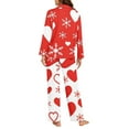 thumbnail image 4 of Renewold Breathable Snowflake Pajama Sleepwear Set of 2 Red Hearts Women Button Down Loungewear Sets Valentine's Day Fashion O-Neck Beach Wear Pjs Shirt Size XS, 4 of 6