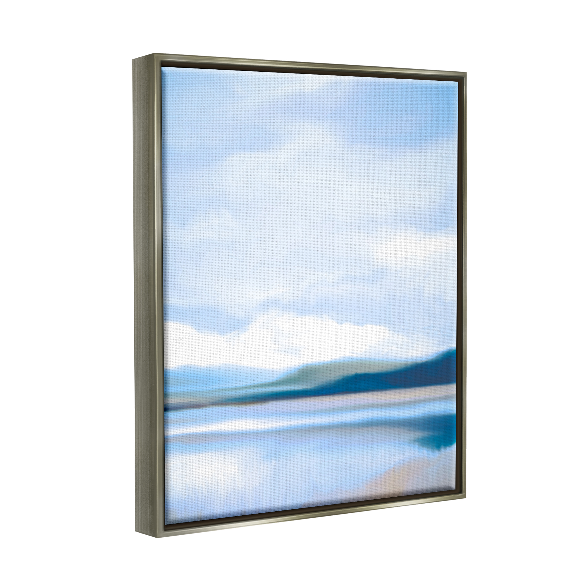 Stupell Industries Blue Beach Shore Nature Painting Gray Floater Framed Art Print Wall Art, 17 x 21