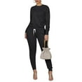thumbnail image 1 of Women's Fluorescent Solid Long Sleeve Set, Classic Round Neck Tight Top, Pleated Slim-fit Exercise Pants, 1 of 5