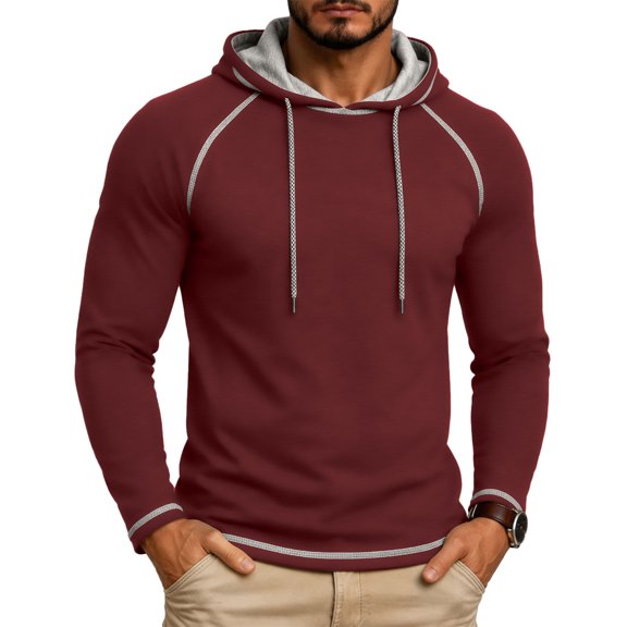 Gamivast Pullover Hoodie for Men Soft Long Sleeve Hooded Sweatshirt with Drawstring Hood Contrast Trim and Athletic Fit Casual Workout Gym Outdoor Travel Top for Fall and Winter Wine L