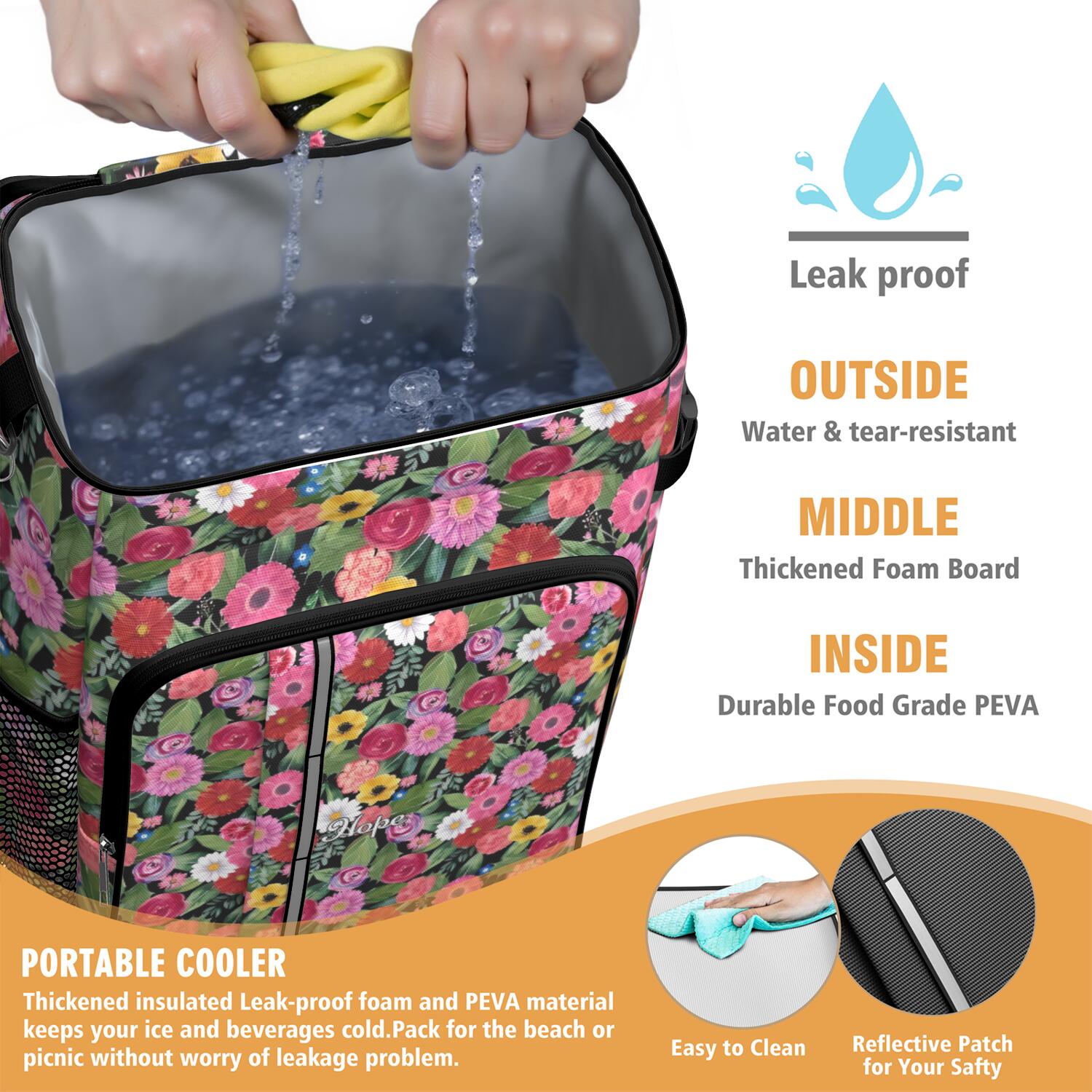 Travel Cooler Bag - Pioneer Flower Floral Print Pattern Camping Beer Cooler Backpack with Bottle Opener- Waterproof Insulated Picnic Backpacks - Cooler Bag for Beach