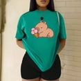 thumbnail image 3 of Playera blusa De Capybara Comiendo Helado Capibara Ropa De Mujer Chic Color Verde Talla Mediana Marca Emil SaEs, 3 of 4