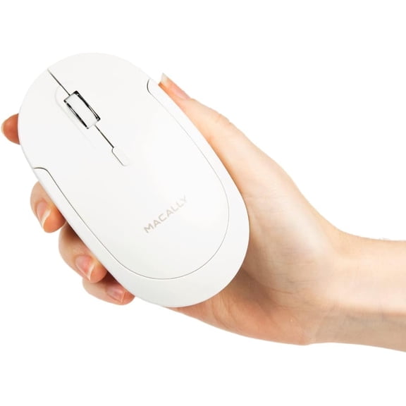 Macally Bluetooth Wireless Mouse - Quiet Click, Ergonomic Design, Compatible with Mac, MacBook, iPad, PC & Laptops - White