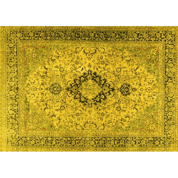 Ahgly Company Machine Washable Indoor Rectangle Persian Yellow Traditional Area Rugs, 5' x 8'