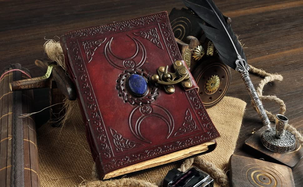 Leather Journal Handmade Third Eye Stone Celtic Triple Moon New Embossed Vintage Daily Notepad Unlined Paper 7 x 5 Inches, Sketchbook & Writing Notebook