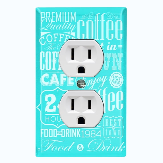 Metal Light Switch Plate Cover Cafe Diner Coffee Sign Teal COF035