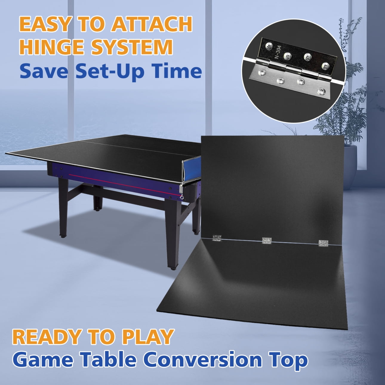 6ft x 3ft Folding Portable Table Tennis Conversion Top - Black Mid-Size for Indoor Games, Single-Sided Upright Design, Easy Storage & Setup