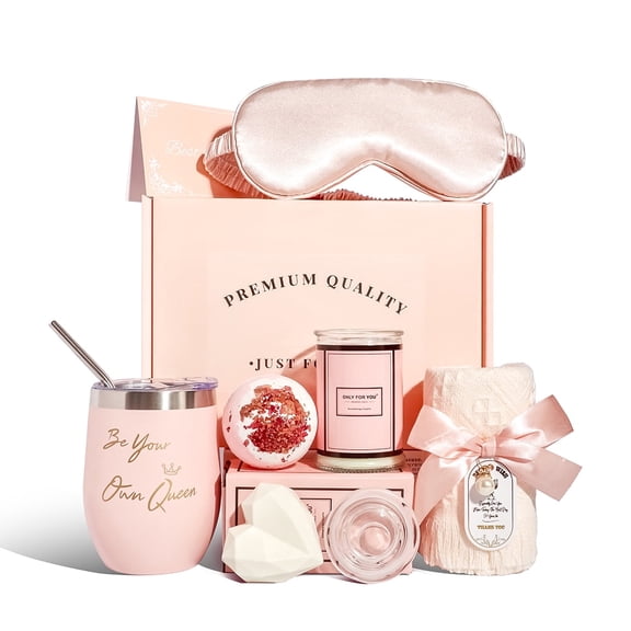MEGADOO Pink Tumbler Box Set for Women 12oz Cup with Soap Candle Self Care Birthday Gifts for Mom Women Wife Girlfriend Sister