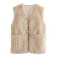 thumbnail image 1 of Yuyuzo Winter Plush Vest for Women Button Fleece Jackets Solid Color Warm Tops Blouse, 1 of 5