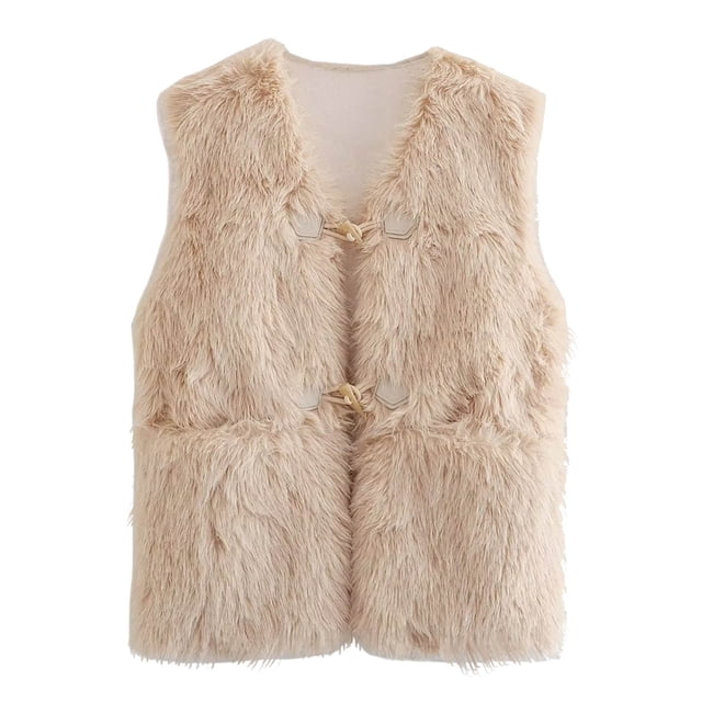 Yuyuzo Winter Plush Vest for Women Button Fleece Jackets Solid Color Warm Tops Blouse