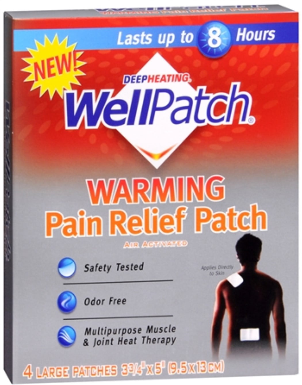 Topical Pain Relief WellPatch® Warming Activated Carbon / Iron Powder /  Vermiculite / Potassium Chloride Patch 4 per Box - Suprememed