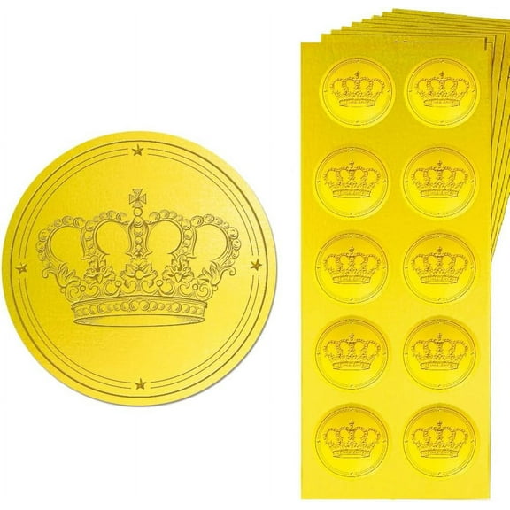 150PCS Crown Gold Embossed Seal Stickers - Self Adhesive Foil Labels for Envelopes Wedding Invitations Awards Graduation Gift Packaging Golden