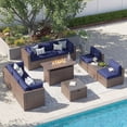 thumbnail image 3 of Clouddwell 11 Piece Patio Furniture Set with 44” Fire Pit Table Wicker Rattan Patio Conversation Set Outdoor Sectional Sofa Set with Coffee Table and Blue Cushions(Waterproof Cover Included), 3 of 9