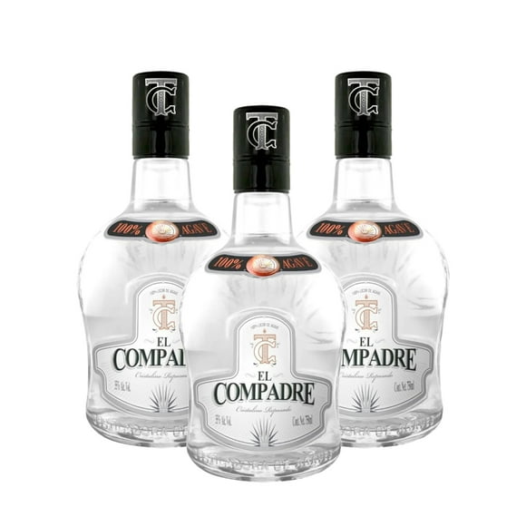 Pack De 3 Licor De Agave El Compadre Cristalino Reposado 750Ml