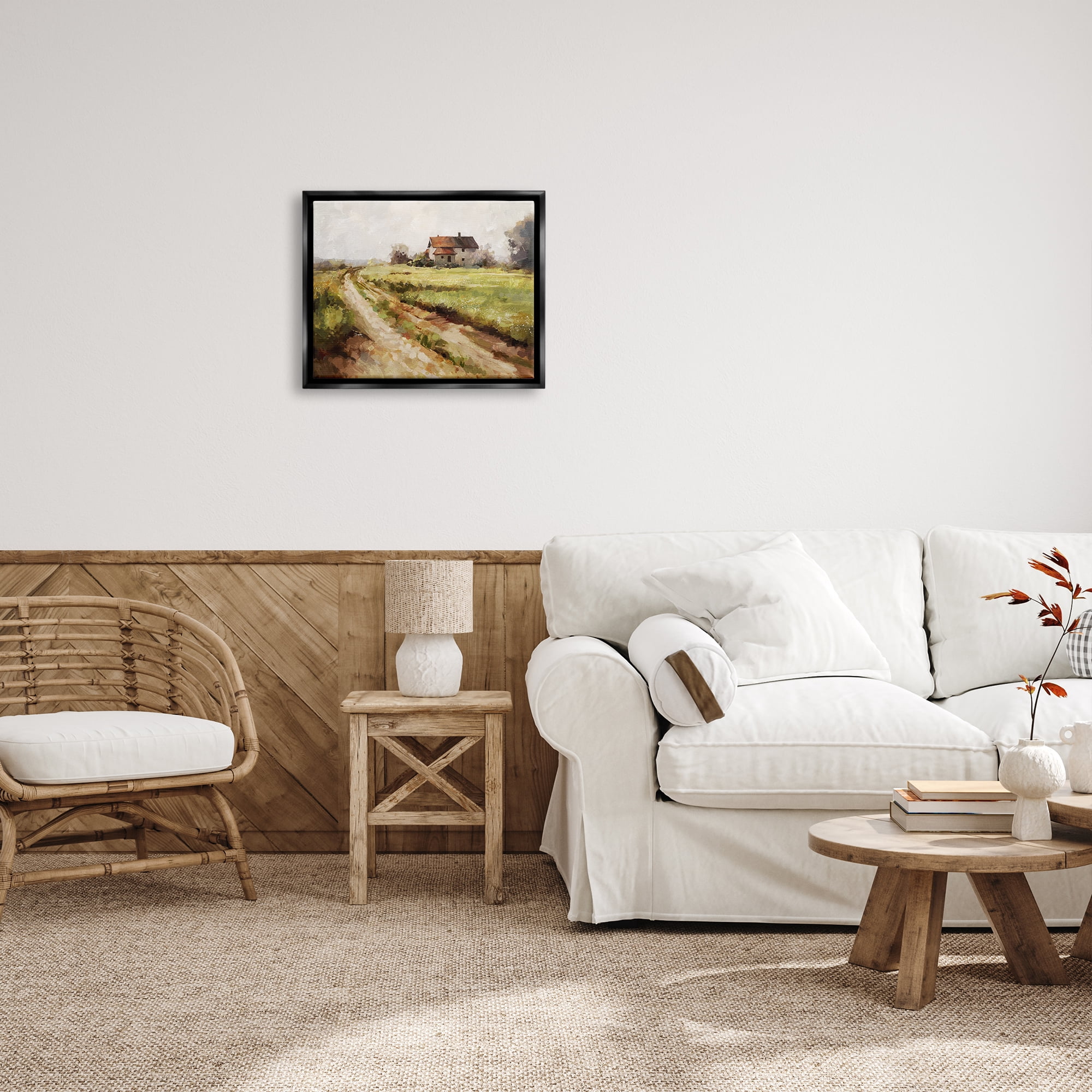 Stupell Industries Country Path to Barn Landscape Painting Black Floater Framed Canvas Art Print Wall Art, 21 x 17