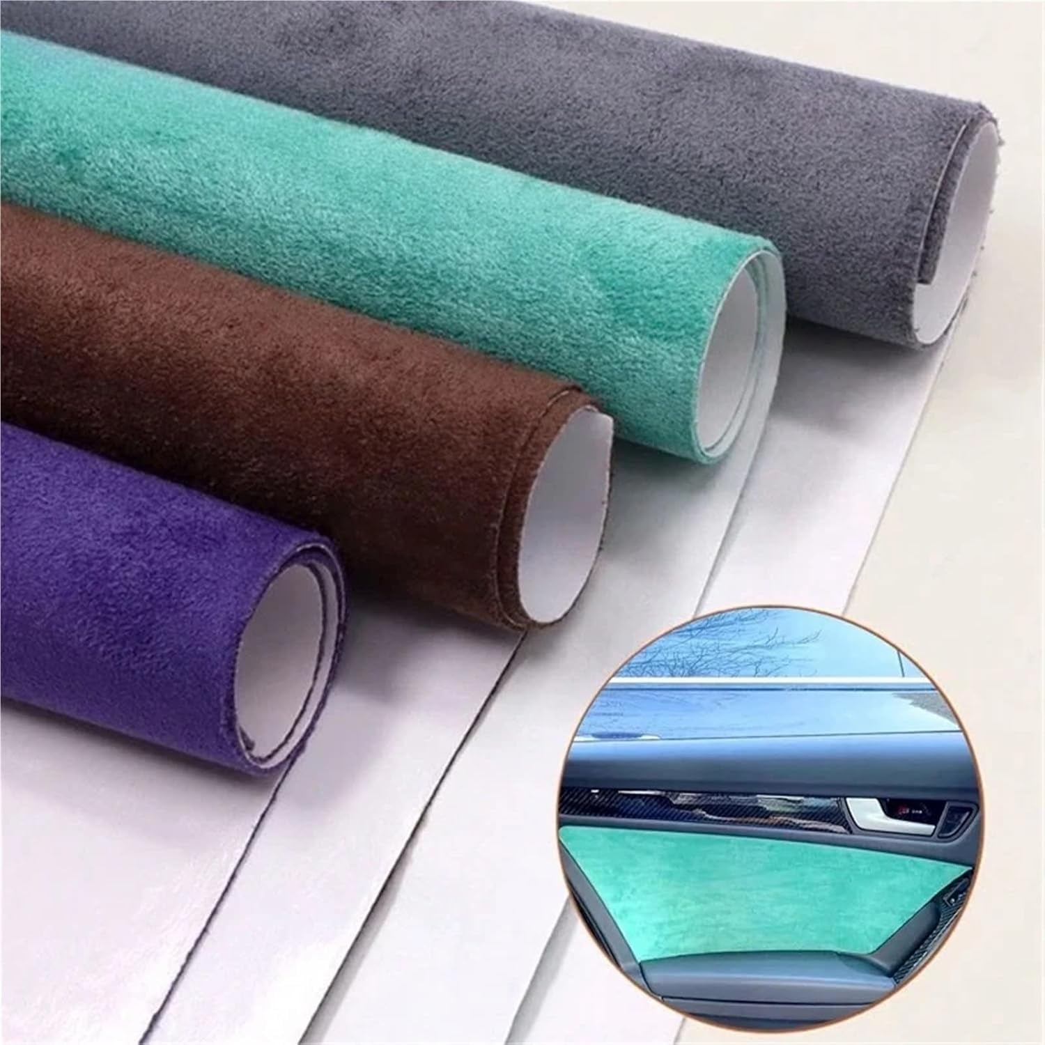 Faux Suede Fabric Self-Adhesive Suede Fabric Faux Leather for Car Interior and Furniture Repair for Sewing Crafts(Beige,50x150cm)