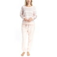 thumbnail image 3 of MUK LUKS Likely to Lounge Women's 2-Piece Pajama Set, Minky Fleece Long Sleeve and Jogger Pjs, CttnCandy/FrIsl, P/M, 3 of 6