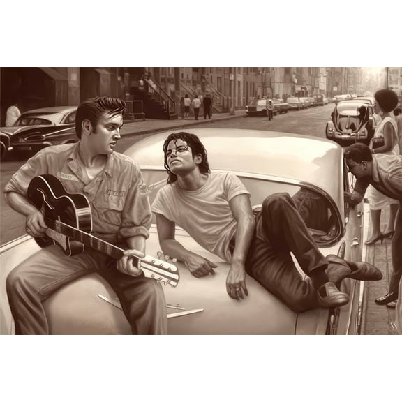 Elvis Presley & Michael Jackson - Music Poster (The Kings Of Pop & Rock N Roll) (Size: 36" x 24")