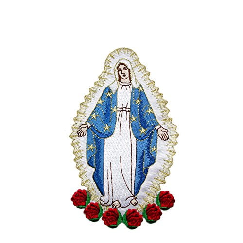Embroidered Virgin Mary Applique Patch Gold Metallic Santa Maria Motif (No Letters)
