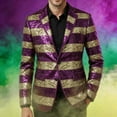 thumbnail image 2 of YOIAVAIOY Carnival Blazer Men Sequin Carnival Print Holiday Party Jacket One Button Slim Fit Business Office Blazers with Pockets Purple M, 2 of 6
