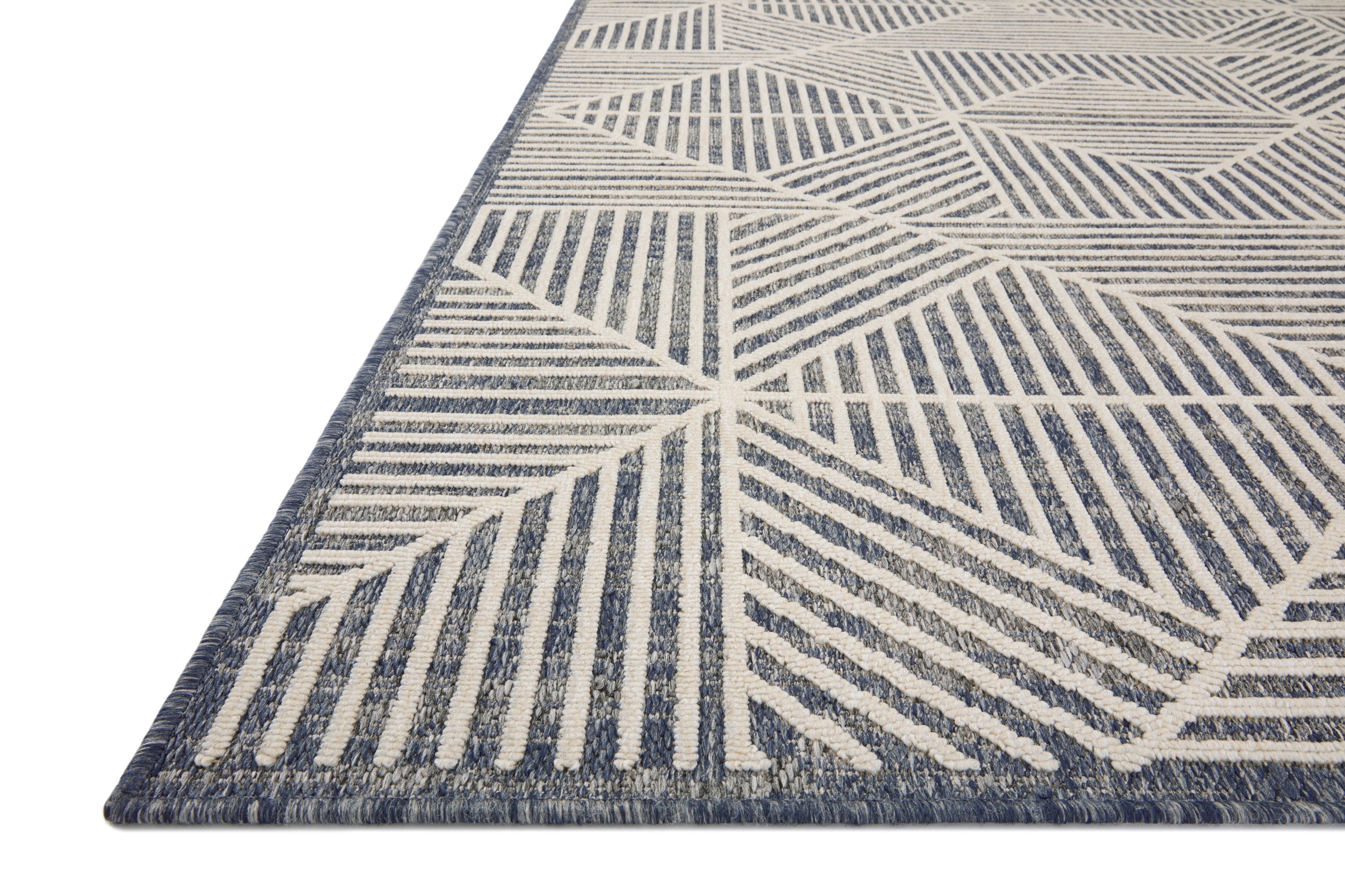 Indoor Outdoor Loloi Rainier Denim / Ivory 2'-3" x 7'-7" Runner Rug
