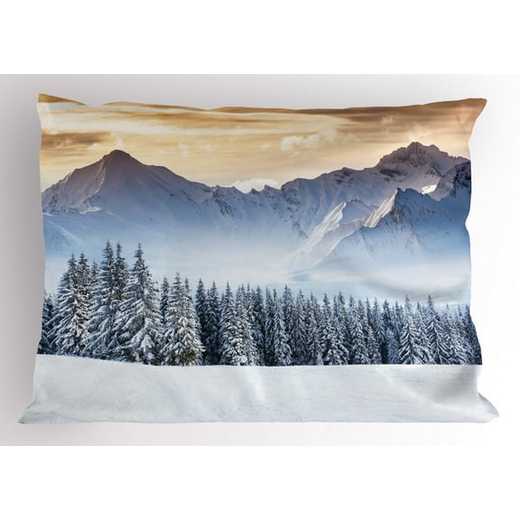 Ambesonne Winter Pillow Sham, Land Pines, 36" X 20", Caramel White Black