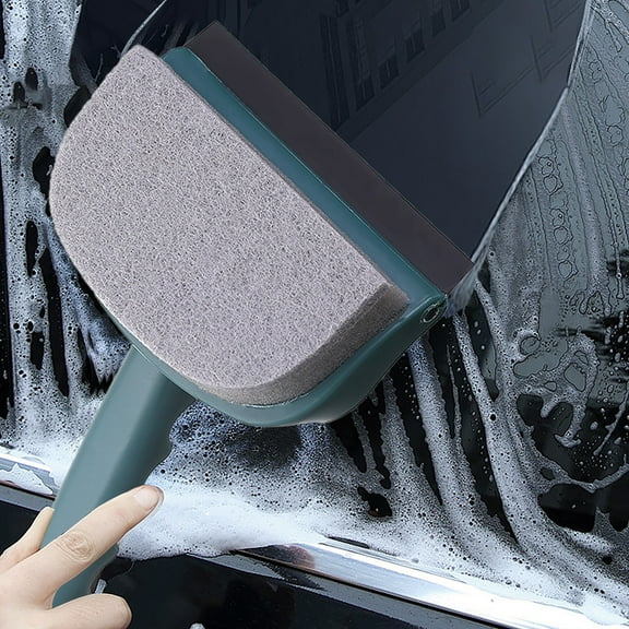Double-Sided Glass Cleaning Squeegee Wiper with Sponge Compartment for Bathtub, Tiles, Mirrors & Car Windshields | 1-Piece
