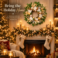 thumbnail image 3 of 24 Inch Christmas Wreath for Front Door, Artificial Holiday Wreath with White Flowers, Gold Ornaments, Pinecones and Berries, 3 of 8
