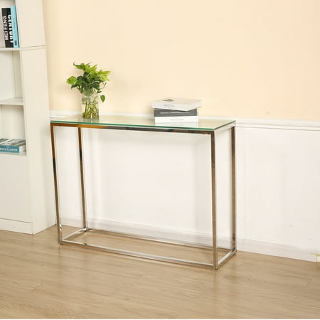 Console Table With Glass Top Accent, Glass Console Table Narrow