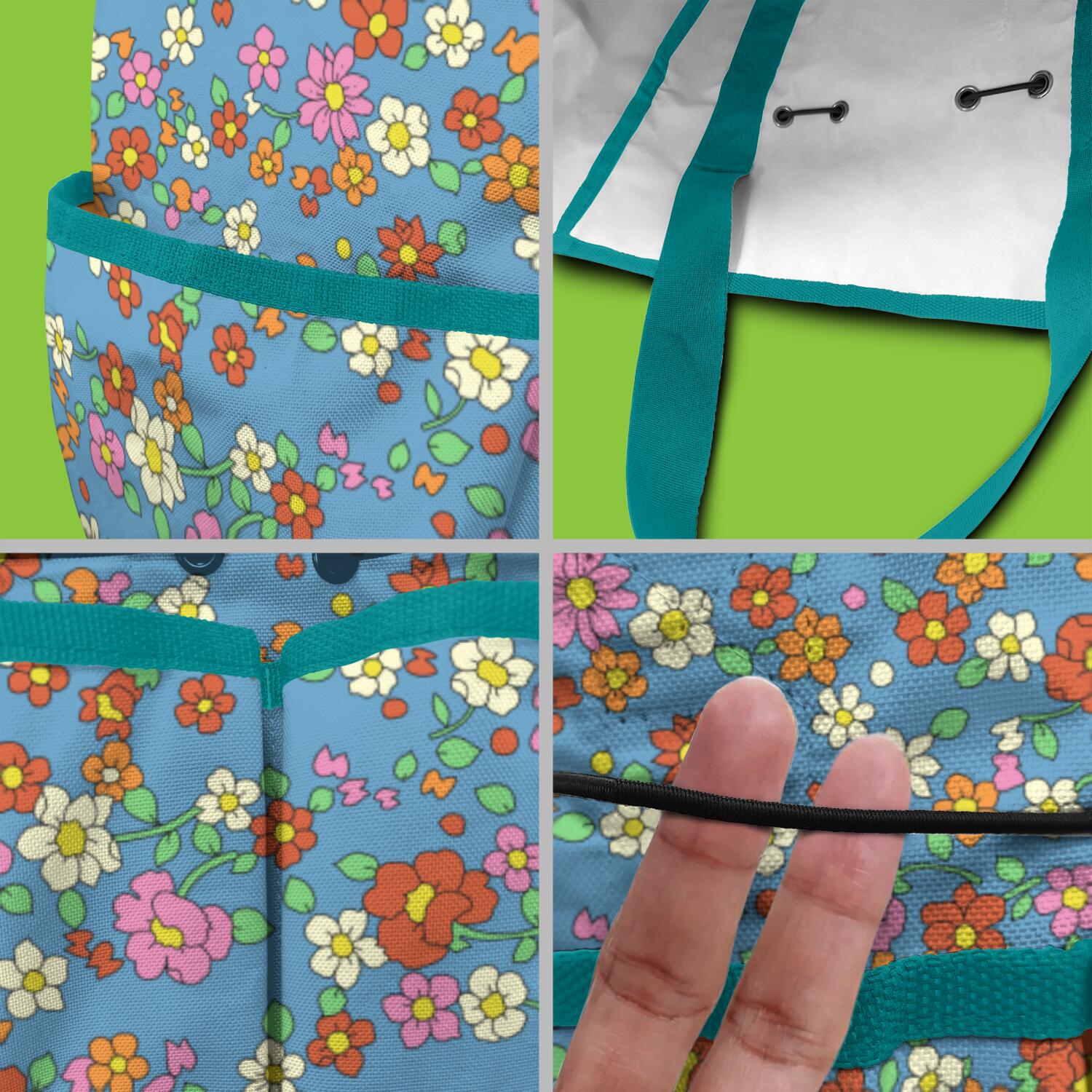 Bright Flowers Garden Tools Bag, Water-proof Oxford Garden Tote Home Organizer Gardening Tool Bag Kit Holder with 8 Pockets for Indoor and Outdoor Gardening(Tools Not Included)