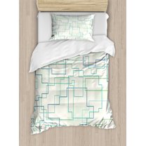 Ambesonne Geometric Duvet Cover Sets, Future Town Design, 2-Twin, Mint Green Royal Blue