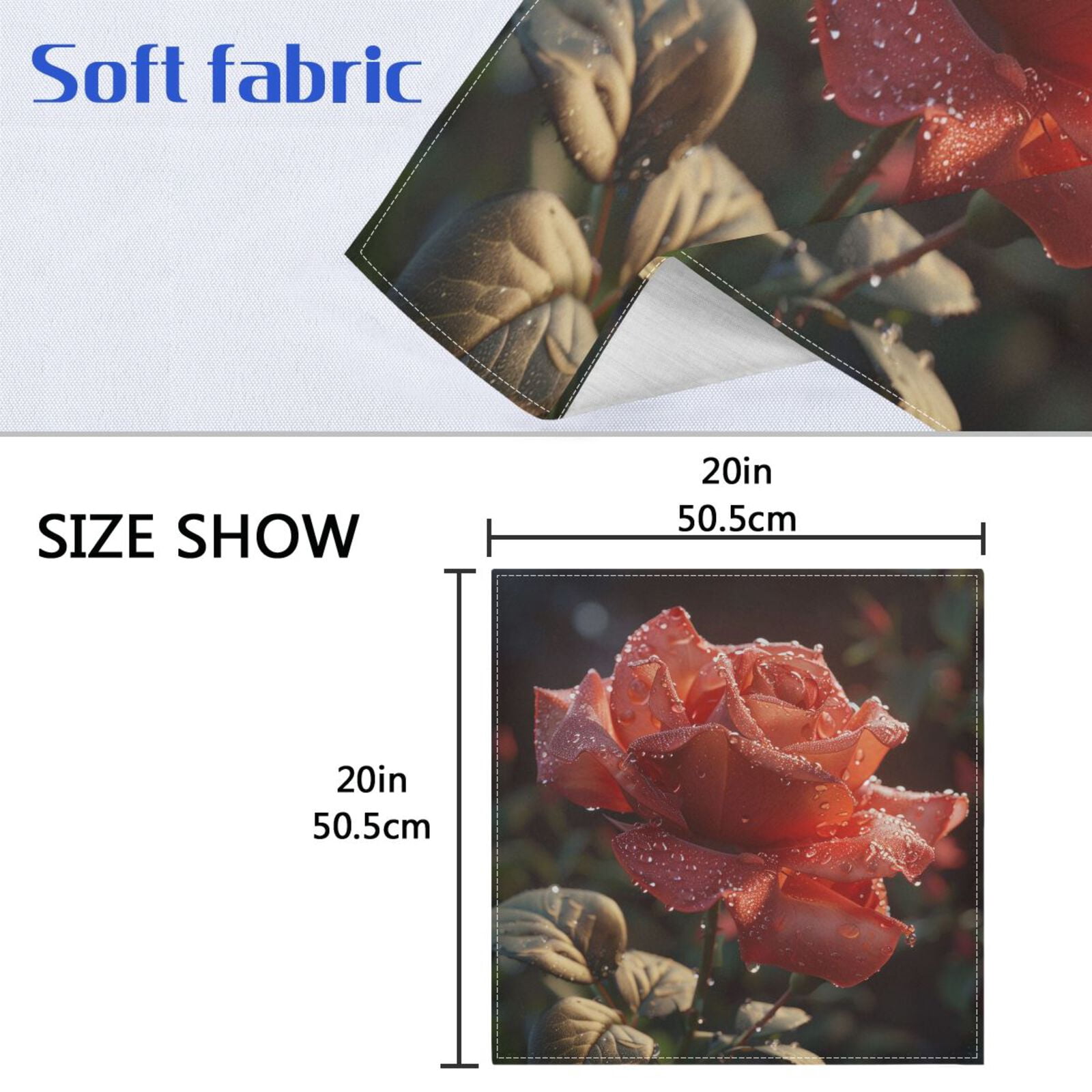 JSTEL Red Rose Flower Drop Cloth Napkins Set of 6, 20x20 Inch Washable and Reusable Napkin for Decoupage Dinner Party Everyday Use
