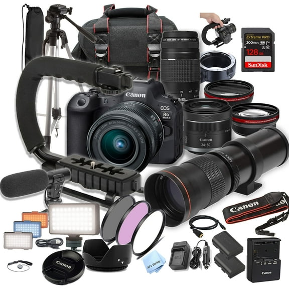 Canon EOS R6 Mark II with 24-50mm   75-300mm   420-800mm Super Telephoto Lens  128GB Extreme Speed, and More (Extreme Pro-Bundle) (International Version)