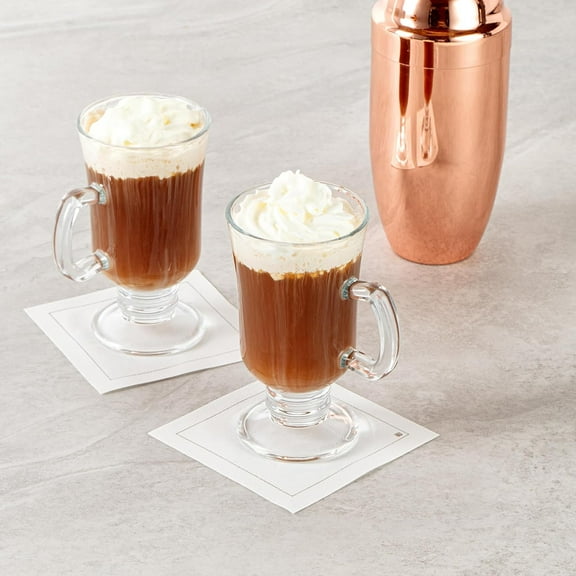 Irish Glass Coffee Mugs with Handles, Clear Glass Latte Cups for Cappuccino, Hot Chocolate & Tea, Set of 2