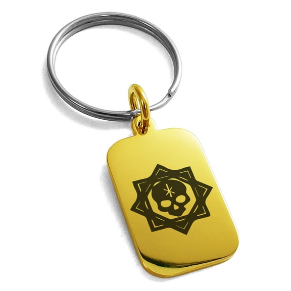 Stainless Steel Necromancy Magic Rune Engraved Small Rectangle Dog Tag Charm Keychain Keyring