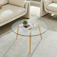 thumbnail image 4 of Danya B. Van Beuren Living Room Coffee Table with Modern Metal Taper Legs and Clear Glass Tabletop - Beech, 4 of 11