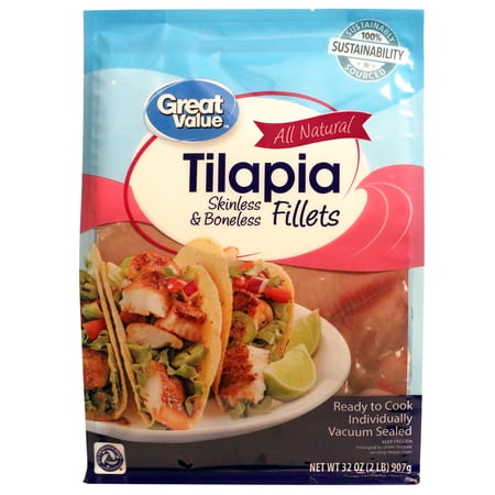 Great Value Boneless Skinless Tilapia Fillets, 32 oz (Frozen)