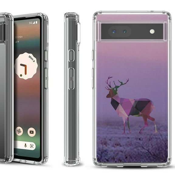 Shockproof Bumper Phone Case for Google Pixel 6a, by OneToughShield ® - Deer/Polygon