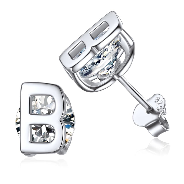 Pendientes PROSTEEL Botón Inicial de Plata Esterlina Mujer Letra B Circonita Cúbica Regalo Cumpleaños Navidad