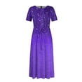 thumbnail image 3 of Jzuxvd Short Sleeve Maxi Dress Casual Plus Size Crewneck Long Dress Elegant Formal A Line Smocked Flowy Party Dress Purple 4XL, 3 of 4
